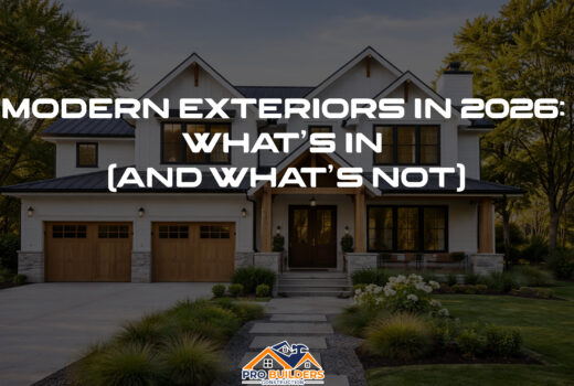 Modern US home with white board-and-batten siding, dark metal roof, wood accents, and landscaped yard, showcasing current exterior design trends.